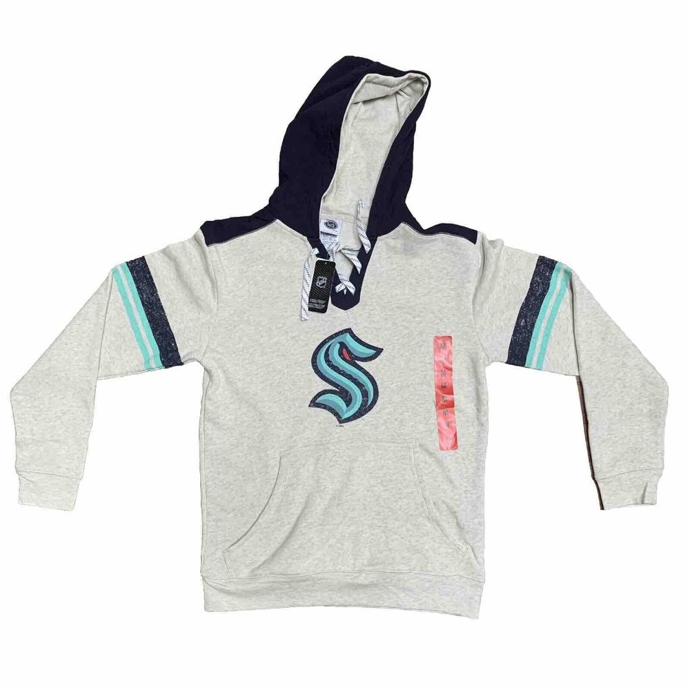 New Seattle Kraken Hockey Sweatshirt NHL Hooded Pullover Lace Up Neck Sz Medium